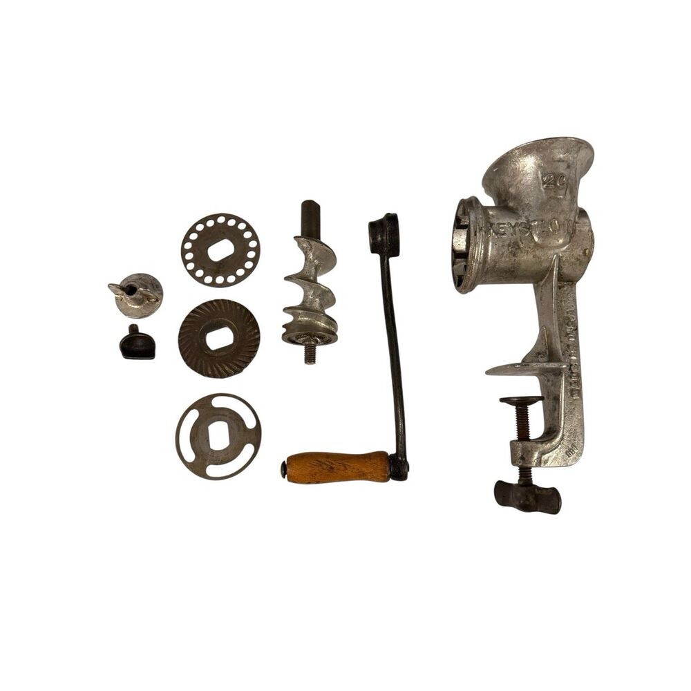 Vintage Keystone 20 Food Chopper Hand Meat Grinder With Accessories Made in USA